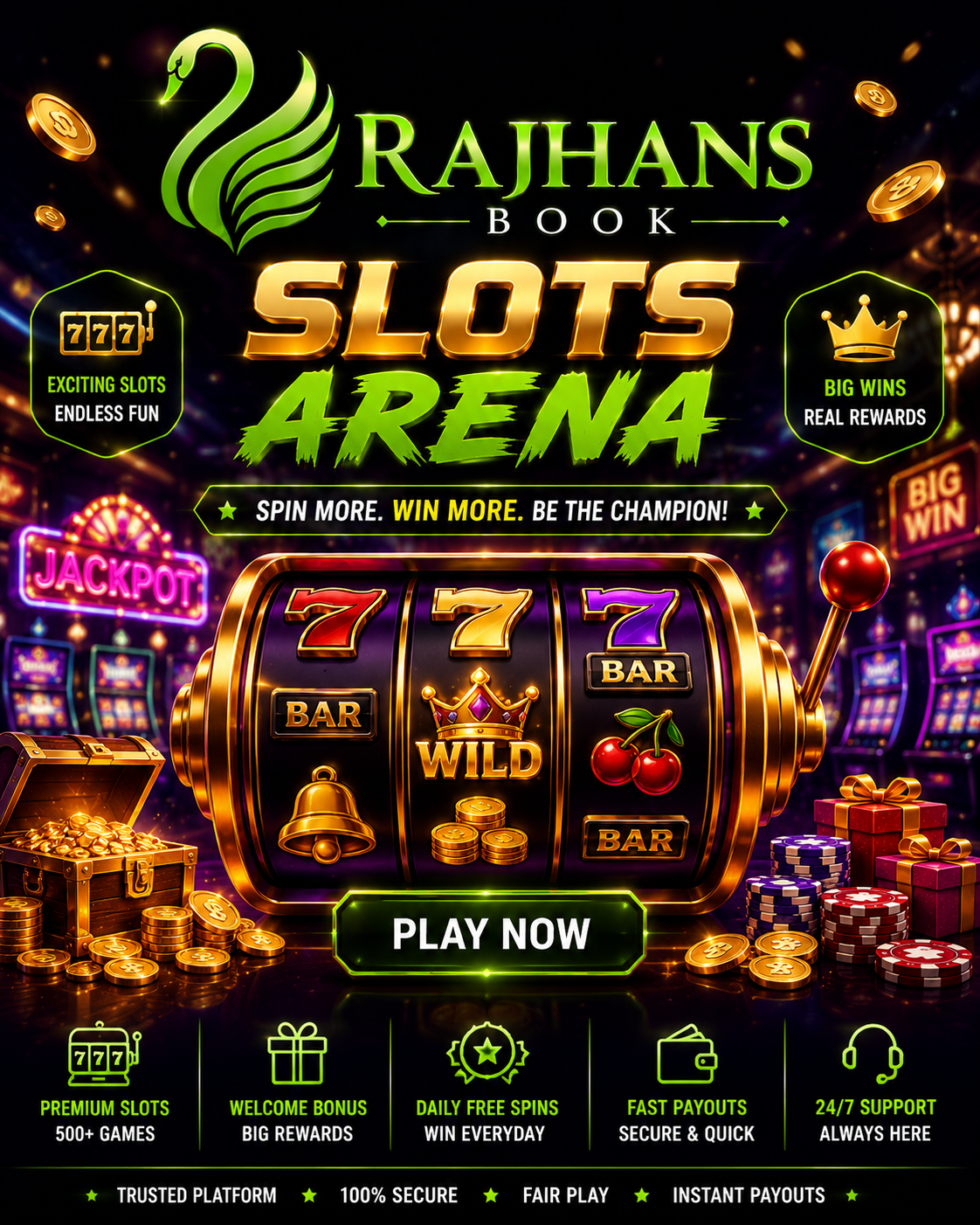 Futuristic premium slot machine glowing with neon light